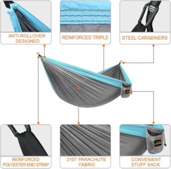 Camping Hammock, Super Lightweight Portable Parachute Hammock with Two Tree Straps Single or Double Nylon Travel Tree Hammocks for Camping Backpacking Hiking - Image 6