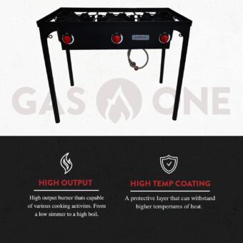 Gas One Propane Double Burner Two Burner Camp Stove Outdoor High Pressure Propane 2 Burner Adjustable PSI Regulator and 4ft Steel Braided Hose With Removable Legs - Image 3