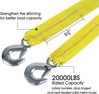 Nylon Tow Strap with Hooks 2”x20’ Car Vehicle Heavy Duty Recovery Rope 20,000 lbs Capacity Tow Rope for Car Truck Jeep ATV SUV - Image 5