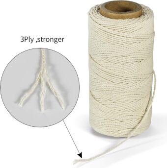 TJ.MOREE Butchers Twine, 3Ply 100m/328 1mmThick Feet String Food Oven Safe Cotton Cooking Meat Rope Bakers Twine Fit to Parcel Sausage and Decorate Crafts (Beige) - Image 3