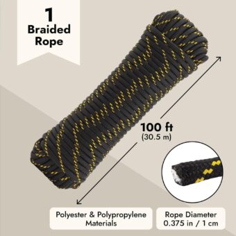 Diamond Braided Polyester Rope for Knot Tying Practice, Camping, Boats, Trailer Tie Down (1/2 Inch x 100 Ft) - Image 5