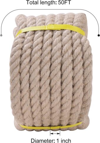 Jute Rope - Twisted Manila Rope Natural Thick Hemp Rope Multipurpose for Indoor and Outdoor Use, for Docks, Railings, DIY Projects, Home Decorating, Climbing (1/2 inch x 50 Feet) - Image 3