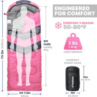 MalloMe Sleeping Bags for Adults Cold Weather & Warm - Backpacking Camping Sleeping Bag for Kids 10-12, Girls, Boys - Lightweight Compact Camping Essentials Gear Accessories Hiking Sleep Must Haves - Image 5