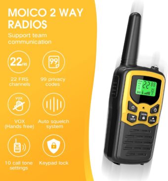 Walkie Talkies,MOICO Long Range Walkie Talkies for Adults Two-Way Radios with 22 Channels FRS VOX Scan LCD Display with LED Flashlight for Field, Survival Biking Hiking Camping 2 Pack (Yellow2) - Image 2