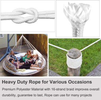 EKEV 1/4" Diameter 50 Ft Flag Pole Rope with 2 Pcs Swivel Snap Hooks - Flagpole Line Rope with Swivel Eye Bolt Clips Hardware Kit for Clothesline, Swing, Climbing, Camping - Image 7