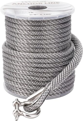 Made 3/8 Inch 100FT 150FT Premium Solid Braid MFP Grey Anchor Line Braided Anchor Rope/Line with Stainless Steel Thimble and Shackle (3/8" x 100' Grey) - Image 3