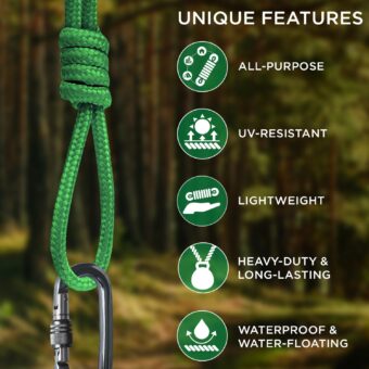 TECEUM Rope – 90 Feet x 1/4 Inch (7mm) – Green – Strong All-Purpose Utility Rope – Camping, Crafting, Flag Pole, Indoor & Outdoor – Polypropylene Nylon Poly Lightweight Diamond Braided Cord - Image 3