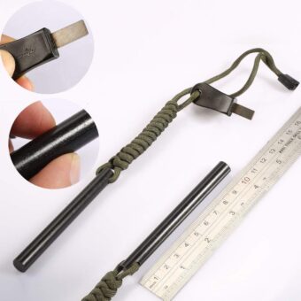 bayite 4 Inch Survival Ferrocerium Drilled Flint Fire Starter, Ferro Rod Kit with Paracord Landyard Handle and Striker, 4"(Long) x 3/8"(Diameter) - Image 2