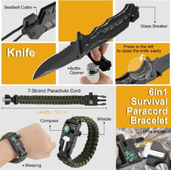 Survival Kit, Gifts for Men Dad Husband, Emergency Survival Gear and Equipment 19 in 1, Fishing Hunting Birthday for Men, Camping Accessories, Cool Gadget, Camping Essentials - Image 3