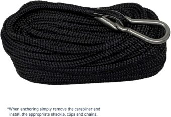 Rainier Supply Co. Boat Anchor Line - 50 ft x 1/4 inch Anchor Rope - Double Braided Nylon Anchor Boat Rope with 316SS Thimble and Heavy Duty Marine Grade Snap Hook - Black - Image 3