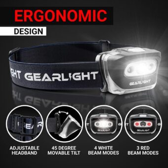 GearLight 2Pack LED Headlamp - Outdoor Camping Head Lamps with Adjustable Headband - Lightweight Battery Powered Bright Flashlight Headlight with 7 Modes and Pivotable Head and Red Light - Image 7