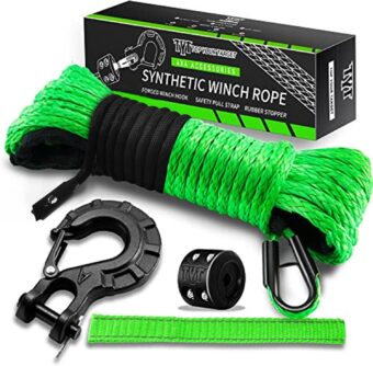 TYT Synthetic Winch Rope Kit - 1/4'' x 50' with 10000 lbs Strength, Protective Sleeve, Heavy Duty Hook, Rubber Stopper, & Safety Pull Strap for Off-Road 4x4 Vehicles (Green) (JPS1450OG) - Image 9