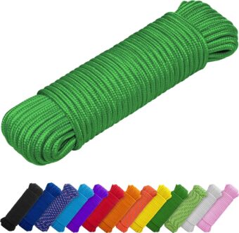 TECEUM Rope – 90 Feet x 1/4 Inch (7mm) – Green – Strong All-Purpose Utility Rope – Camping, Crafting, Flag Pole, Indoor & Outdoor – Polypropylene Nylon Poly Lightweight Diamond Braided Cord - Image 8