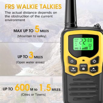 Walkie Talkies,MOICO Long Range Walkie Talkies for Adults Two-Way Radios with 22 Channels FRS VOX Scan LCD Display with LED Flashlight for Field, Survival Biking Hiking Camping 2 Pack (Yellow2) - Image 4