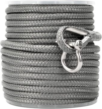 Made 3/8 Inch 100FT 150FT Premium Solid Braid MFP Grey Anchor Line Braided Anchor Rope/Line with Stainless Steel Thimble and Shackle (3/8" x 100' Grey) - Image 4