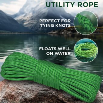 TECEUM Rope – 90 Feet x 1/4 Inch (7mm) – Green – Strong All-Purpose Utility Rope – Camping, Crafting, Flag Pole, Indoor & Outdoor – Polypropylene Nylon Poly Lightweight Diamond Braided Cord - Image 7