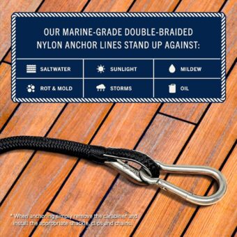 Rainier Supply Co. Boat Anchor Line - 50 ft x 1/4 inch Anchor Rope - Double Braided Nylon Anchor Boat Rope with 316SS Thimble and Heavy Duty Marine Grade Snap Hook - Black - Image 5