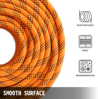 VEVOR Double Braided Polyester Rope, 1/2 in x 220 ft, 48 Strands, 8000 LBS Breaking Strength Outdoor Rope, Arborist Rigging Rope for Rock Hiking Camping Swing Rappelling Rescue, Orange/Black - Image 7