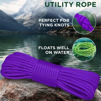 TECEUM Rope – 1/4” & 3/8” – 90 FT | 150 FT – Strong All-Purpose Utility Rope – Camping, Crafting, Flag Pole, Indoor & Outdoor – Polypropylene Nylon Poly Lightweight Diamond Braided Cord - Image 7