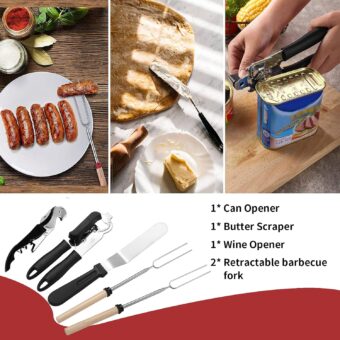 Portable Camping Kitchen Utensil Set-27 Piece Cookware Kit, Stainless Steel Outdoor Cooking and Grilling Utensil Organizer Travel Set Perfect for Travel, Picnics, RVs, Camping, BBQs, Parties and More - Image 5