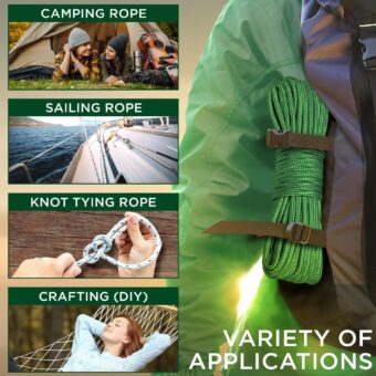 TECEUM Rope – 90 Feet x 1/4 Inch (7mm) – Green – Strong All-Purpose Utility Rope – Camping, Crafting, Flag Pole, Indoor & Outdoor – Polypropylene Nylon Poly Lightweight Diamond Braided Cord - Image 9