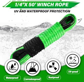 TYT Synthetic Winch Rope Kit - 1/4'' x 50' with 10000 lbs Strength, Protective Sleeve, Heavy Duty Hook, Rubber Stopper, & Safety Pull Strap for Off-Road 4x4 Vehicles (Green) (JPS1450OG) - Image 7