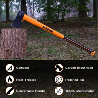 KSEIBI Wood Axe, Small Outdoor Camp Hatchet for Splitting and Kindling Wood, Forged Steel Blade with Anti-Slip and Shock Reduction Handle Great Throwing Axes and Hatchets (Modern) - Image 6